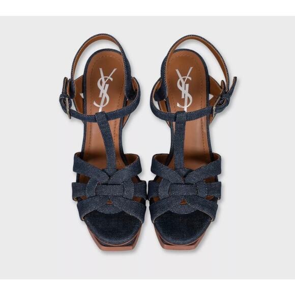 YSL Yves Saint Laurent Denim High Heel Sandals, Size 35 - Picture 2 of 5